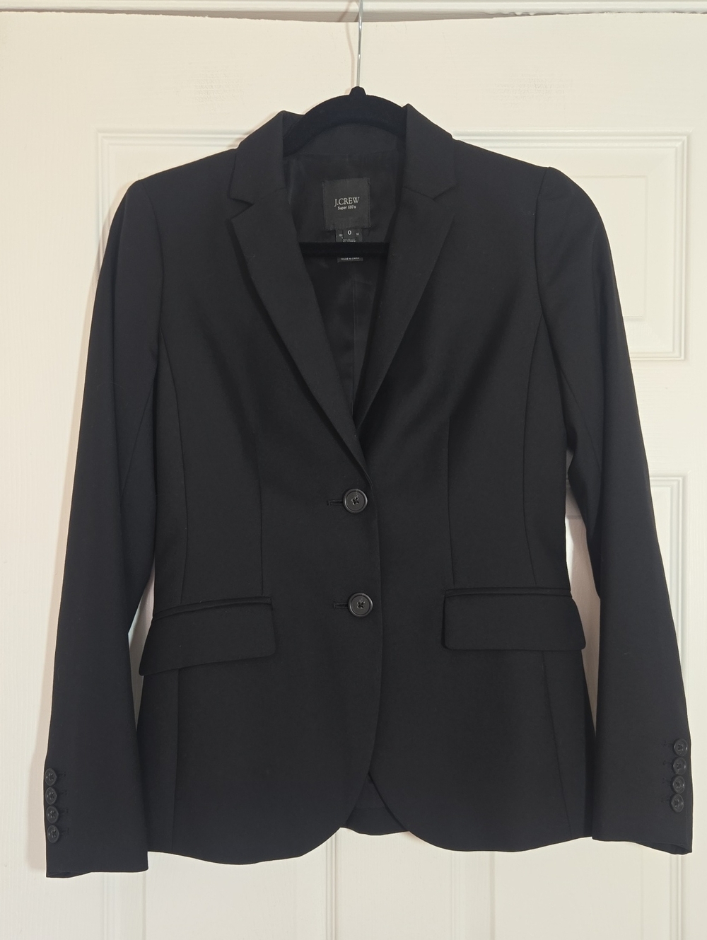 J.Crew 1035 Super 120s Wool Blazer Black Size 0 Two Button Work Career - Picture 2 of 11